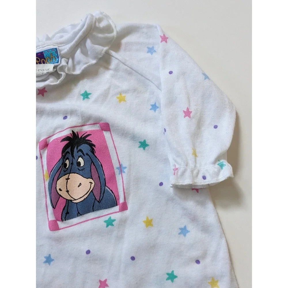 Vintage 90s Disney Pooh Eeyore Star Print Footed Sleeper One Piece White 6 Month